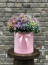 Цветочная композиция из Гипсофила и Розы в шляпной коробке в Коноше