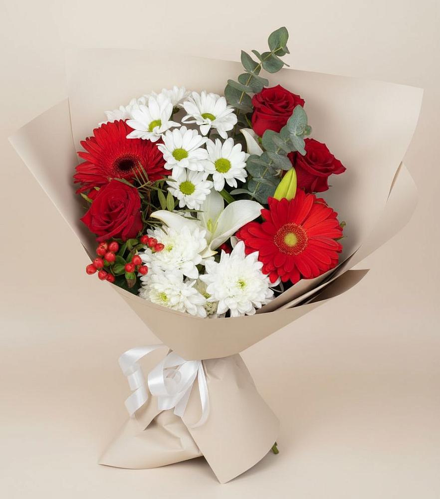 Букет цветов из: Розы, Хризантемы, Герберы и Лилии в Коноше