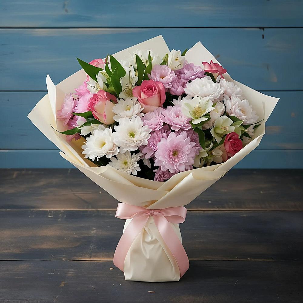 Букет цветов из: Хризантемы, Альстромерии и Розы в Коноше